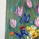 Tulips and iris, oil on canvas signed Gisèle Renaut 1978