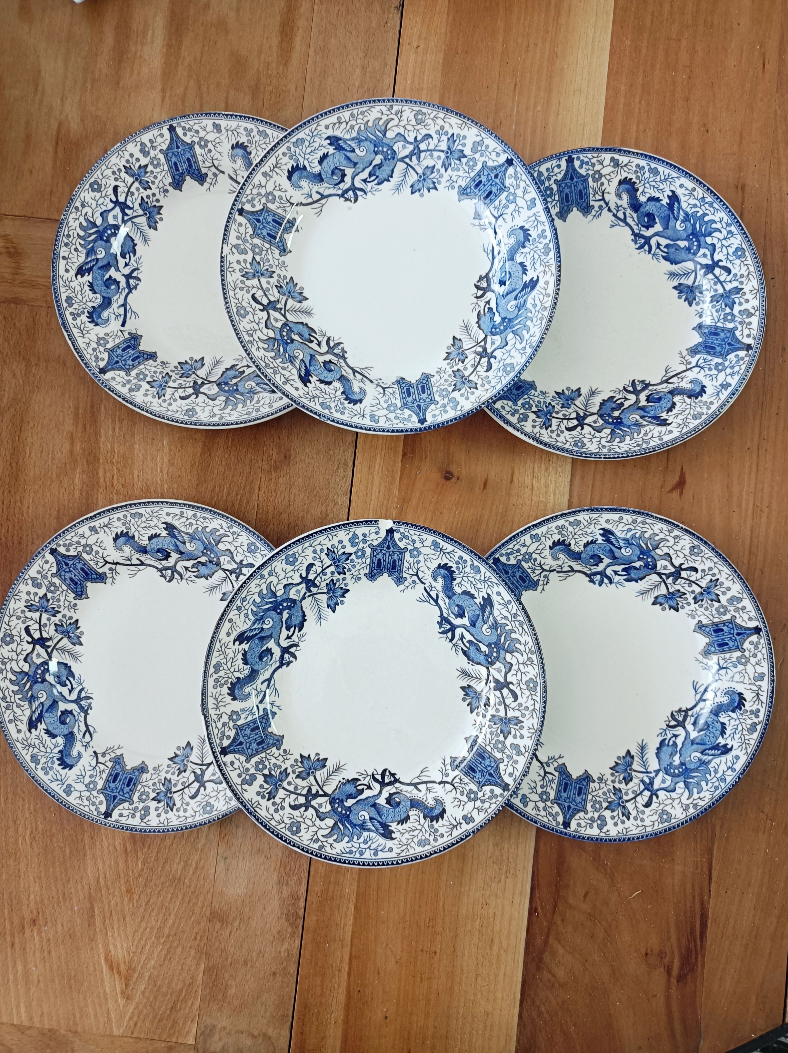Set of 6 Boch Dragon dessert plates