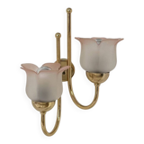 Vintage wall light, brass and frosted pink moulded glass, France, 1980.