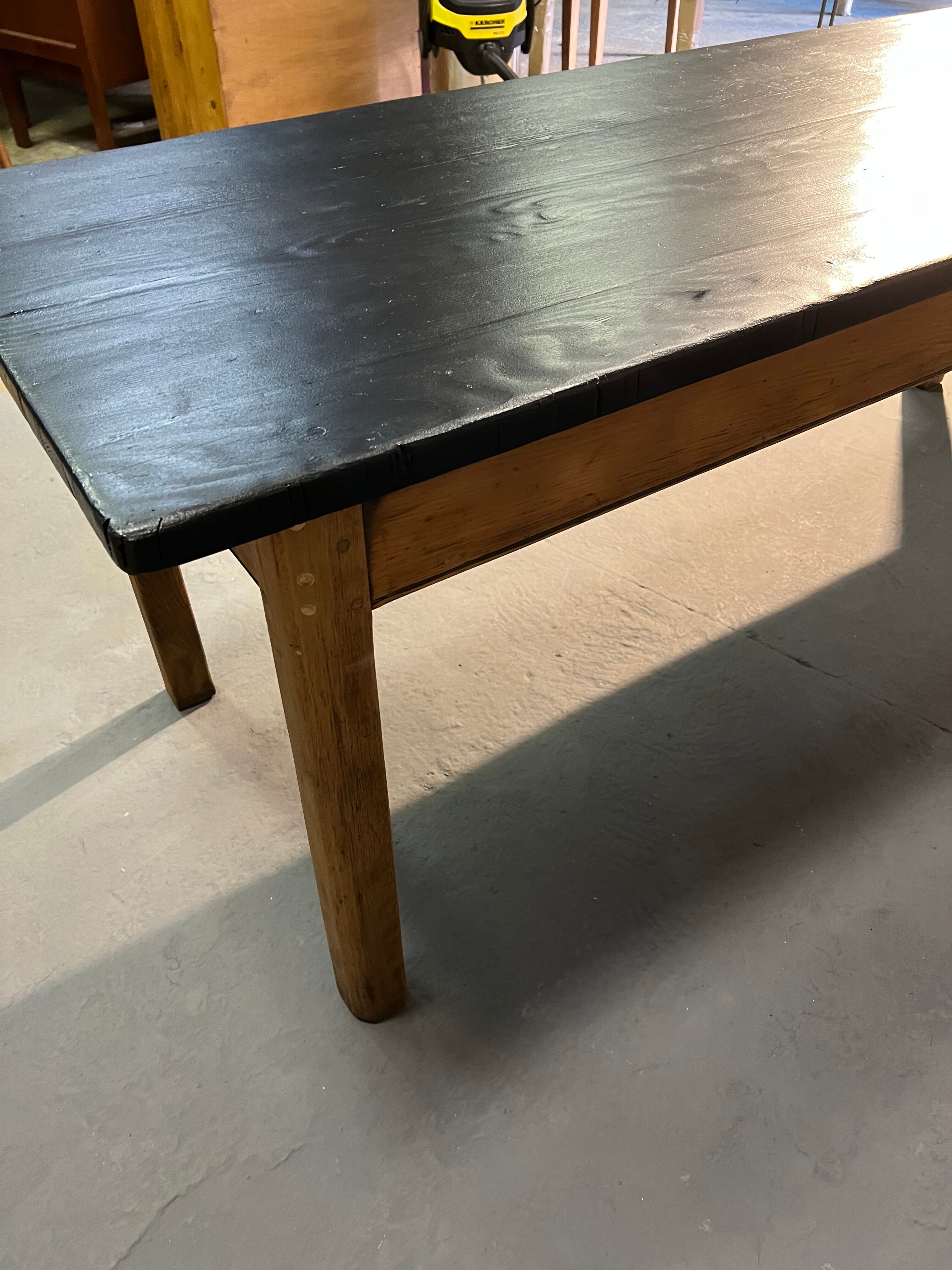 Oak farmhouse table, black top