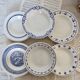 6 assiettes creuses vintage dépareillées en faïence bleue et blanche