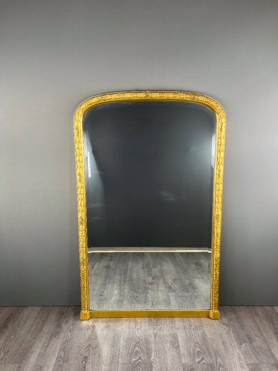 Grand Miroir En Bois Doré à Fronton Arrondi, Fin XIXe
