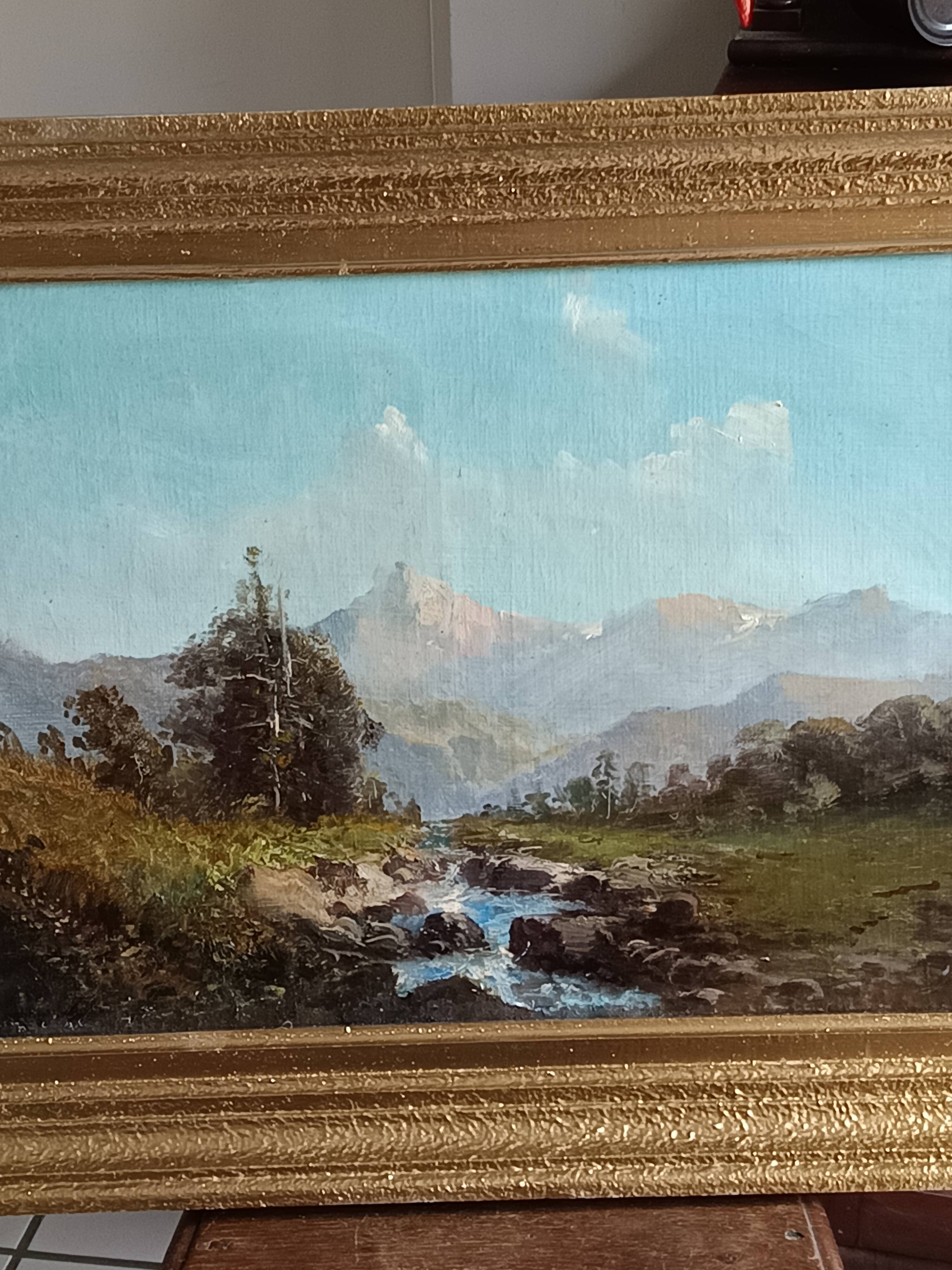 oil on canvas 19th century landscape of the Pyrenees by Alfred Godchaux