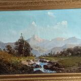 oil on canvas 19th century landscape of the Pyrenees by Alfred Godchaux