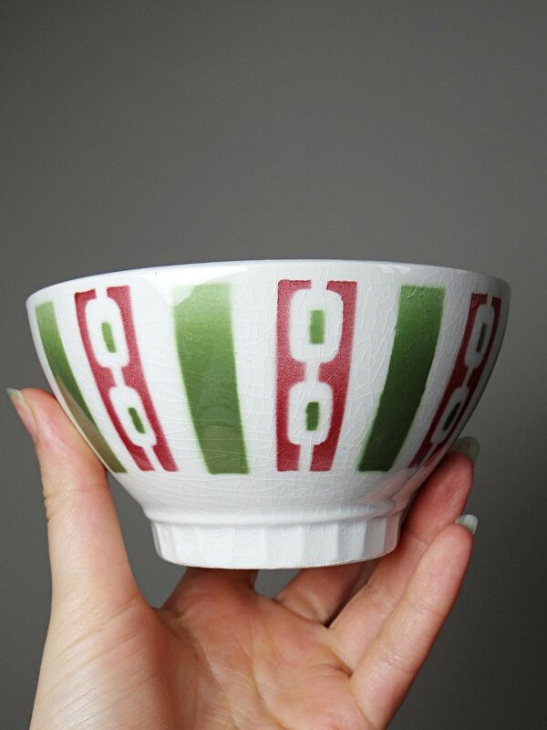 4 bols à café faïence de Badonviller décor Art Déco vintages années 1940-1950