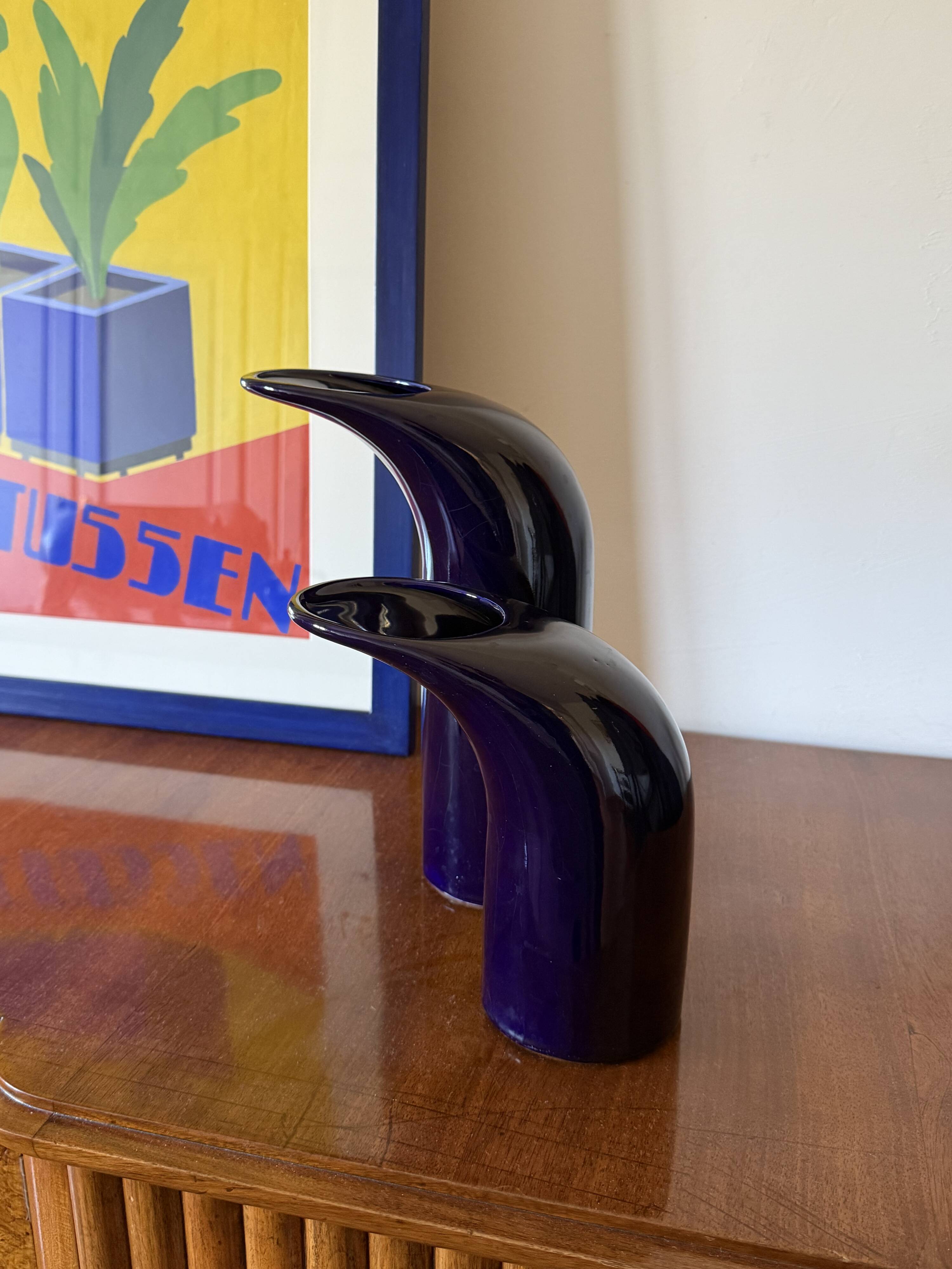 Space age set of 2 blue ceramic vase, Italy ca. 1970