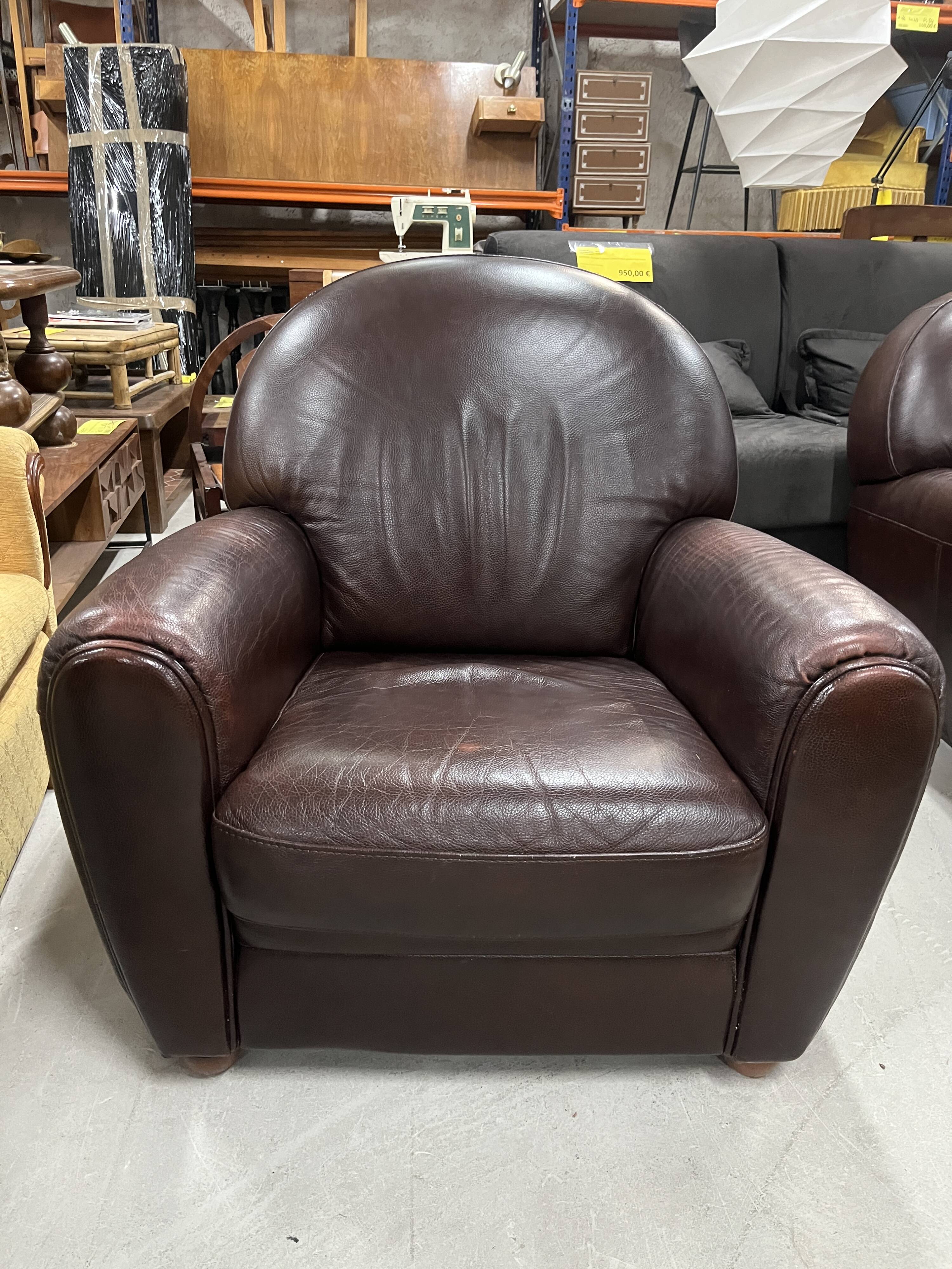Brown leather club chair