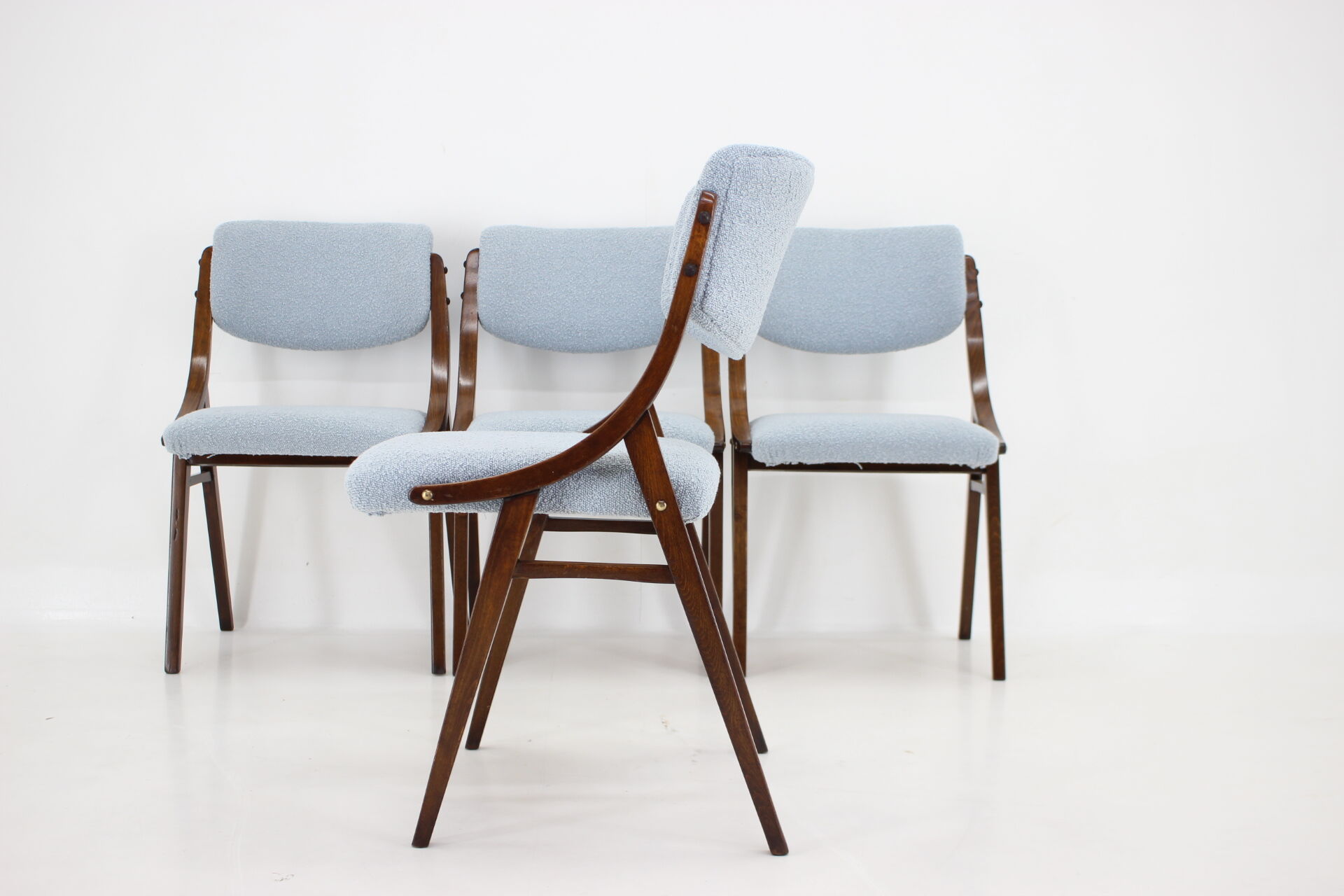 1960s Set of Four TON Beech Bentwood Dining Chairs in Bouclé, Czechoslovakia