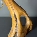 French midcentury brutalist olive wood table lamp, 1950s