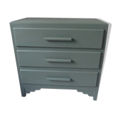 Commode vintage 3 tiroirs vert fumé finition cirée