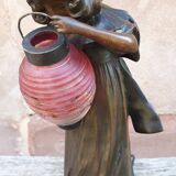 Art nouveau bronze lamp, by léo laporte blairsy et daum