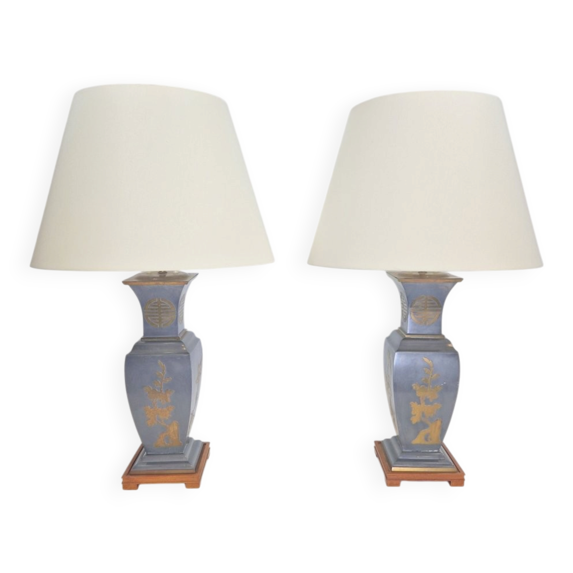 Vintage Asian Table Lamps in Pewter and Brass, 1950s, Set of 2