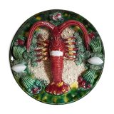 Plate in old barbotine with lobster