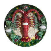 Plate in old barbotine with lobster