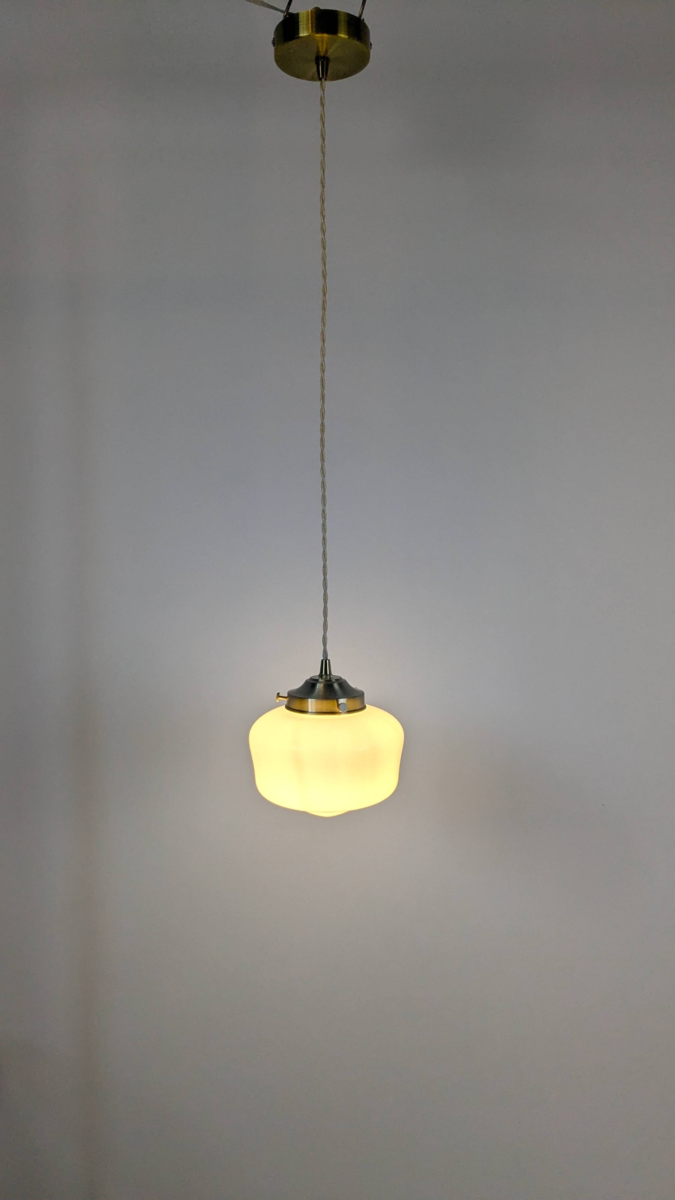 Antique opaline and brass pendant light – vintage globe 15 cm