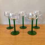 5 old white wine glasses
