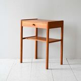 Table de chevet scandinave vintage en teck avec étagère