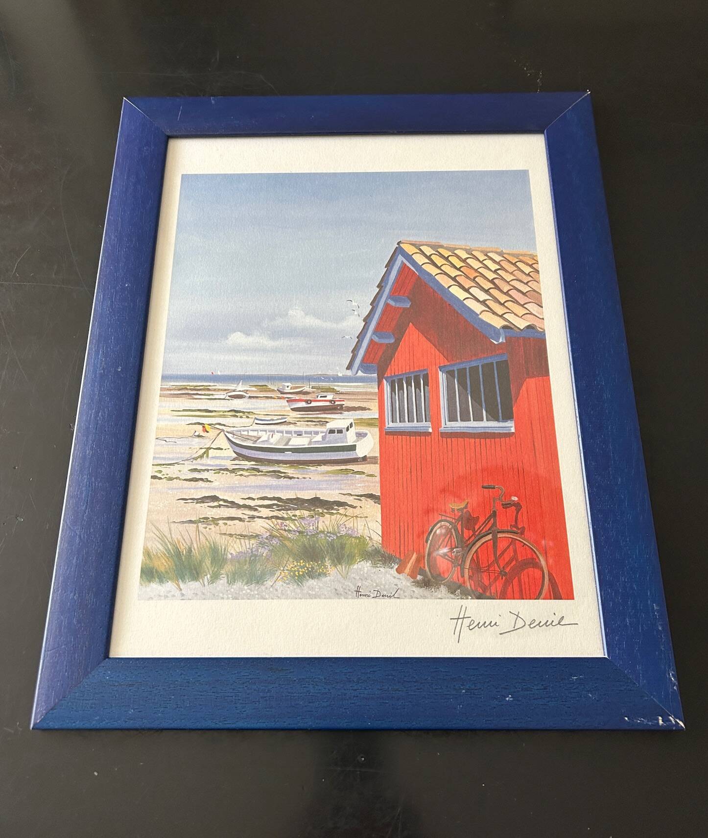 lithograph "Fisherman's hut" signed Henri Deuil