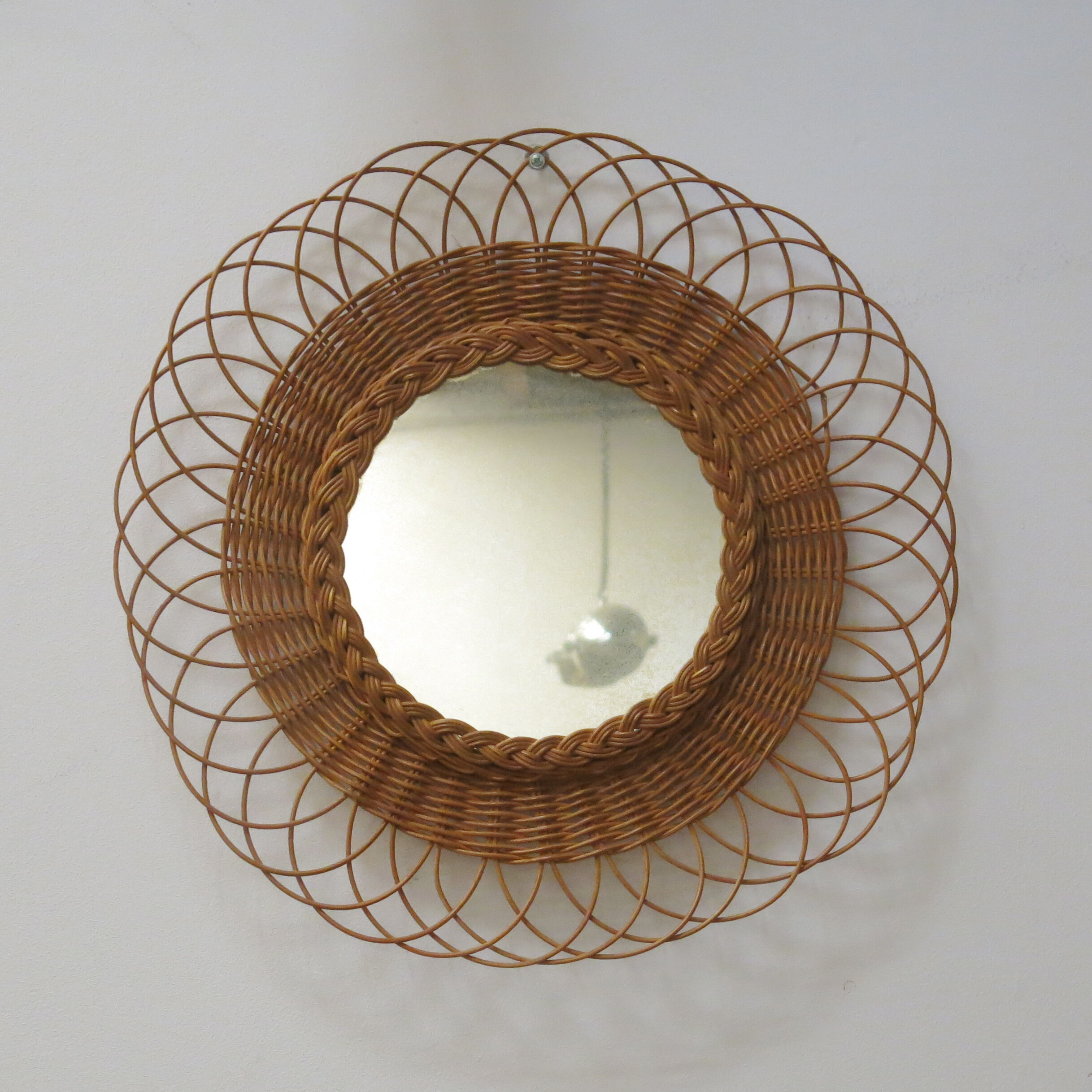 Round wicker rattan mirror 48cm