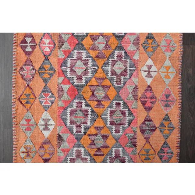 Vintage Turkish Oushak handmade wool cotton orange runner rug 71x202