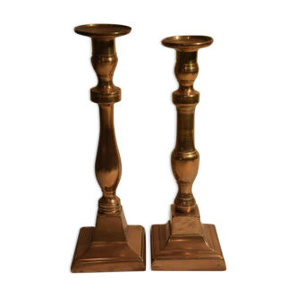 2 old copper candlestick brass candlesticks