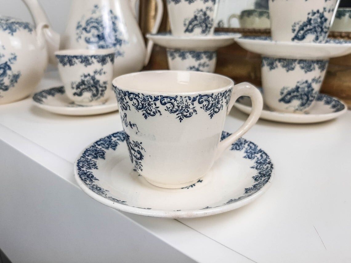 Gien earthenware coffee service, Terre de fer