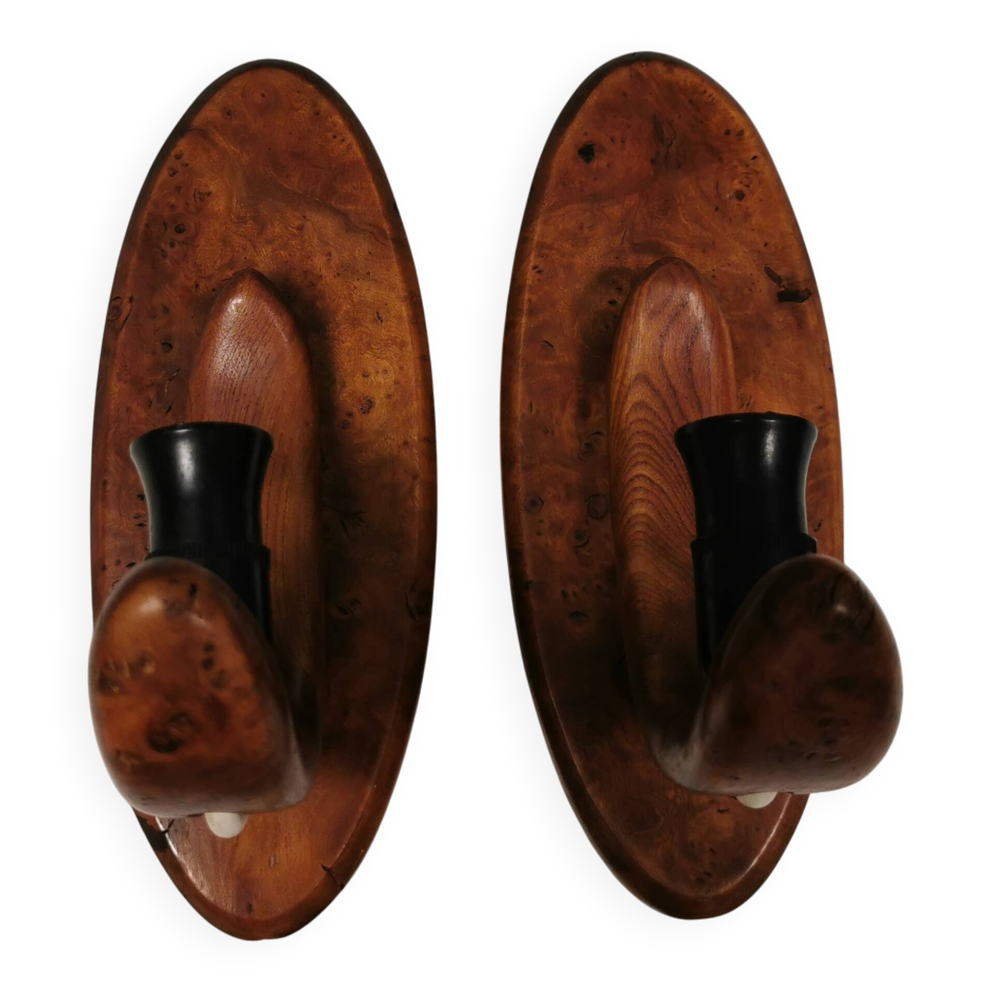 A set of old wall lamps in walnut.