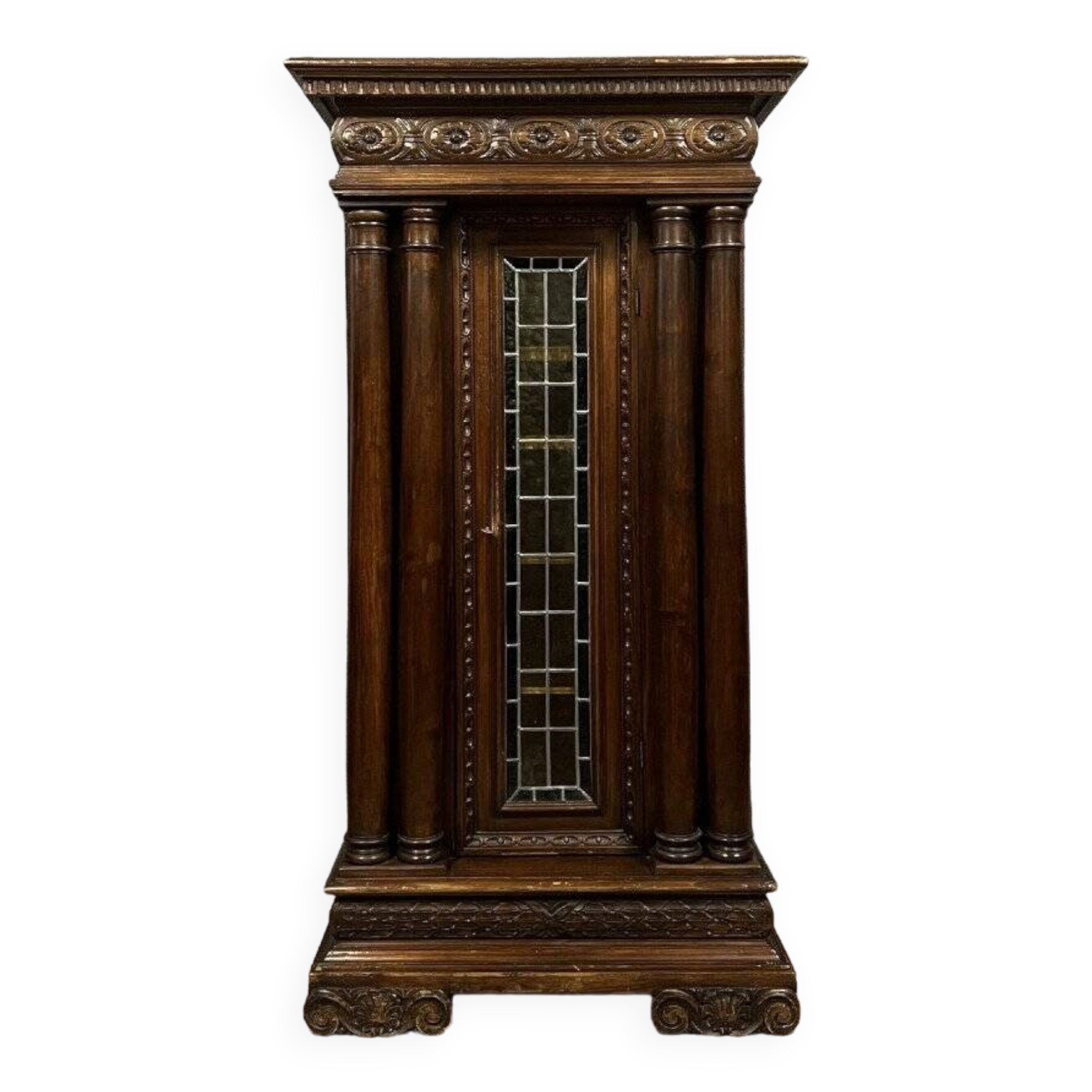 Superb Renaissance Style bookcase display case in carved walnut and oak circa 1850