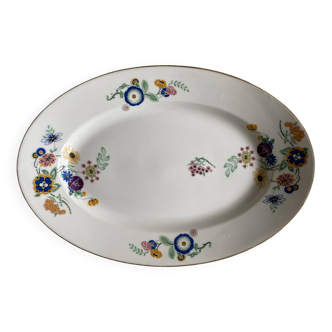 Vintage oval dish in white Limoge porcelain signed TLB flowers