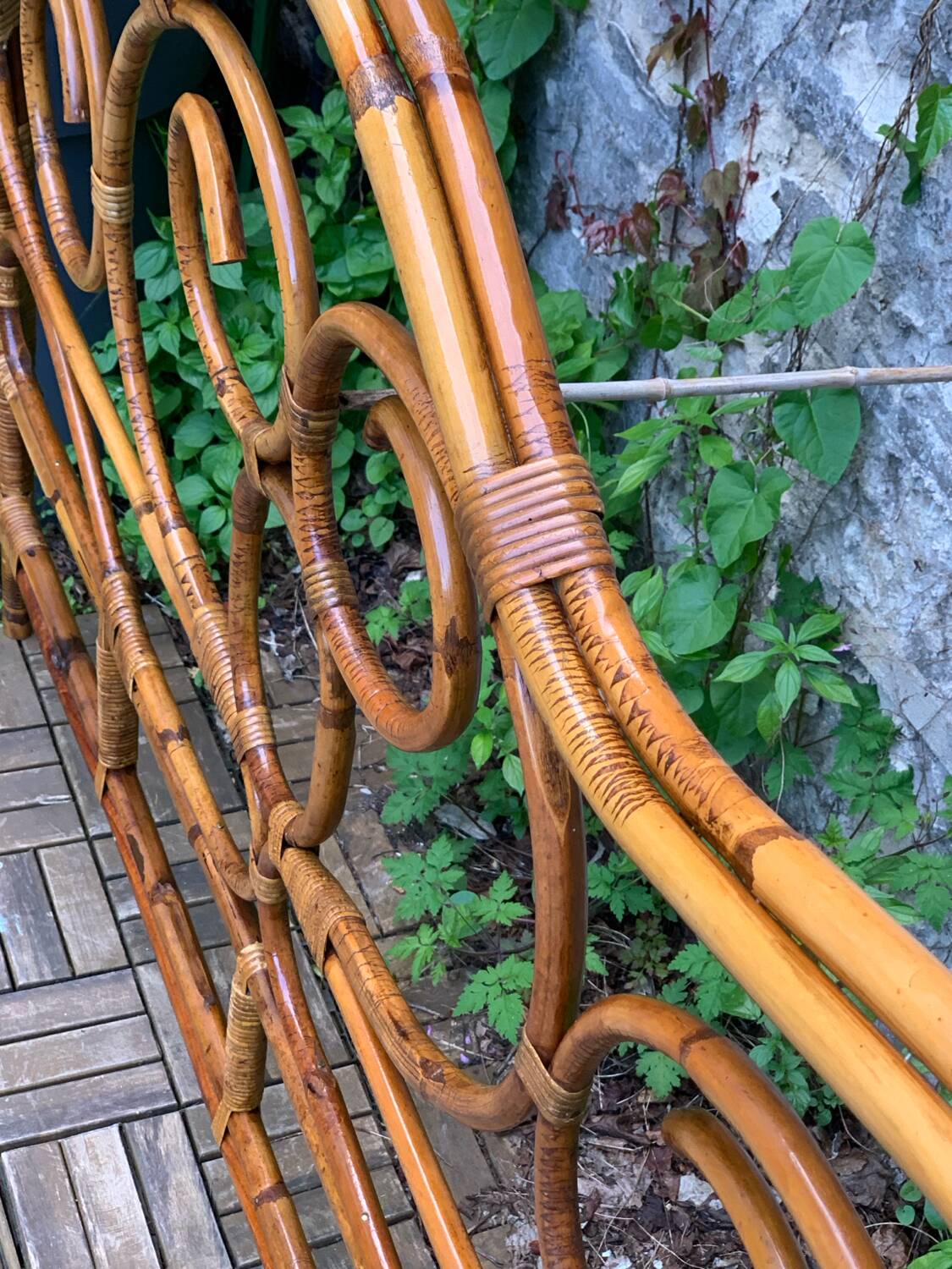 Bamboo and rattan headboard 160cm vintage 1960