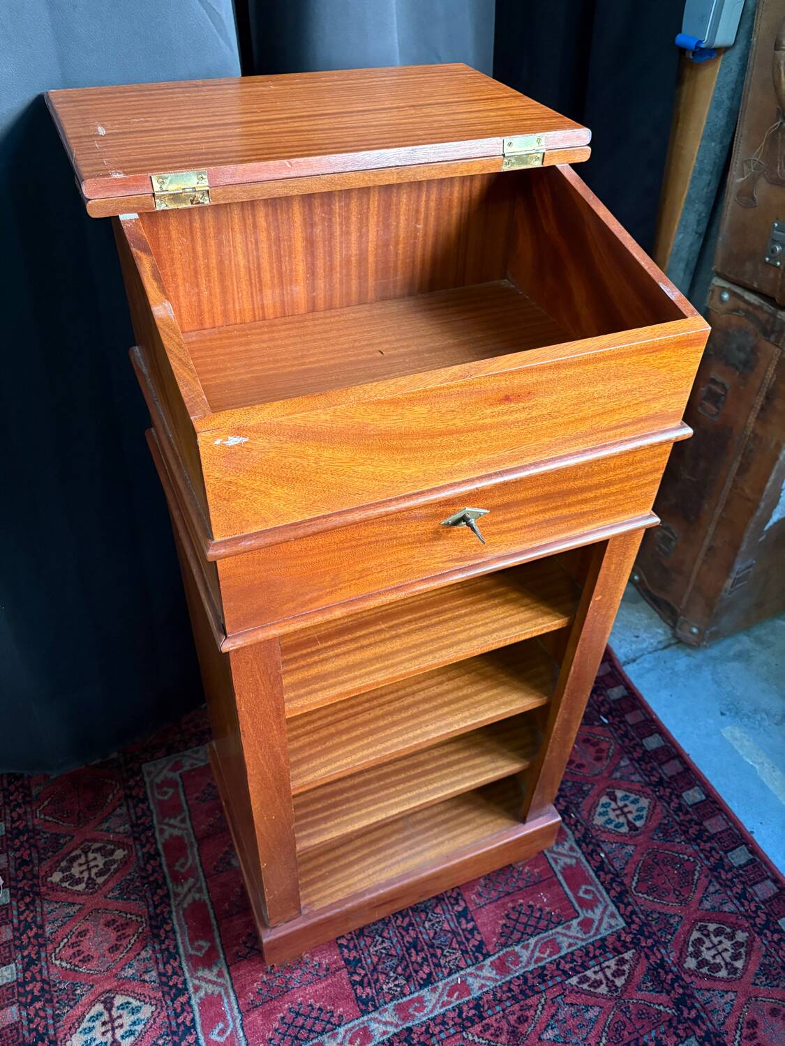 Wooden writing desk with storage, vintage 1950s.