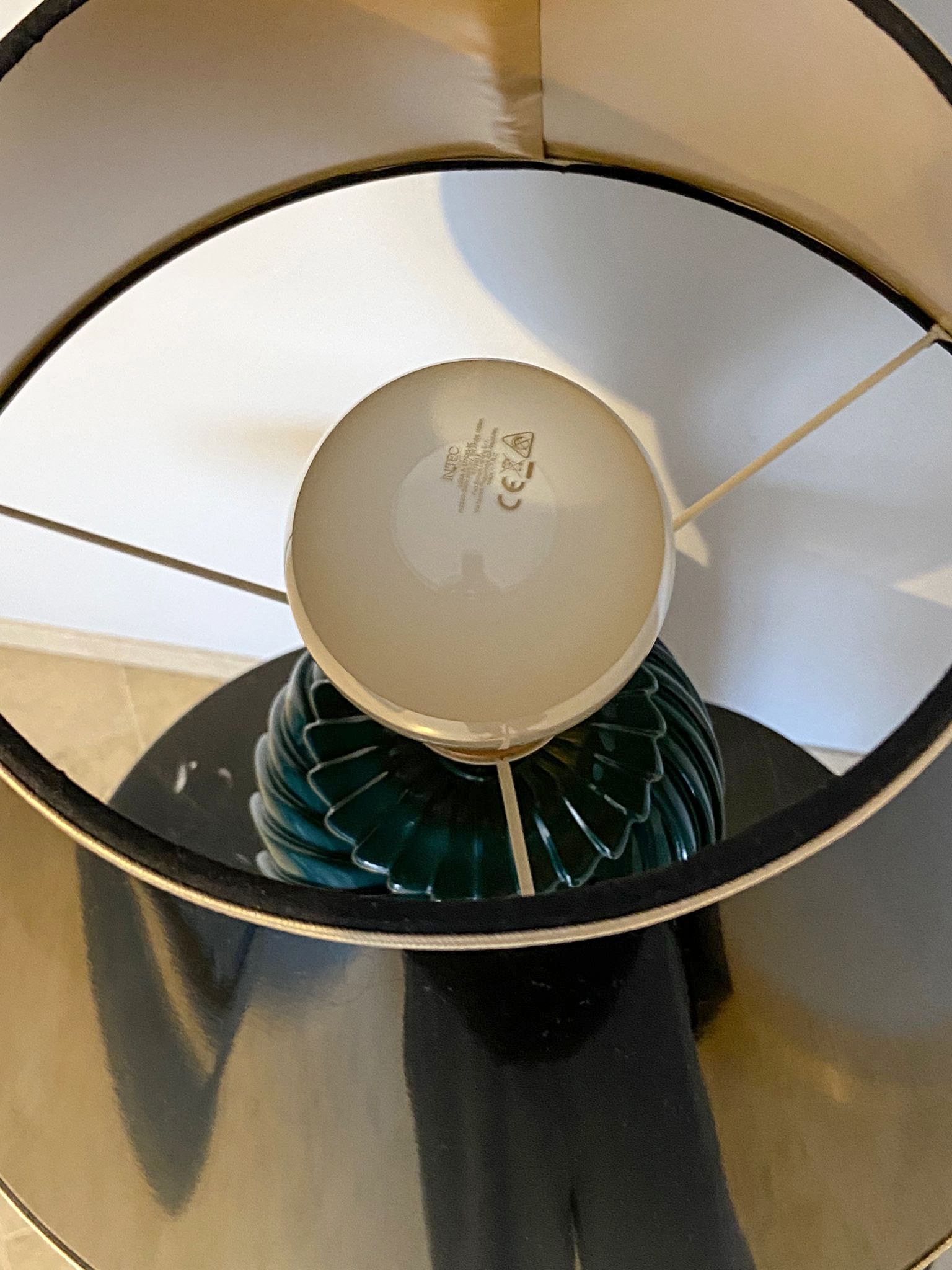 Green lacquered porcelain table lamp, Italy 70s