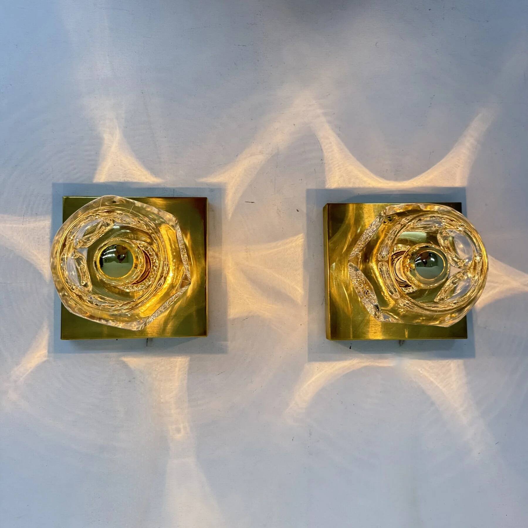 Pair of Peil & Putzler ice cube glass wall lamps, 1970s