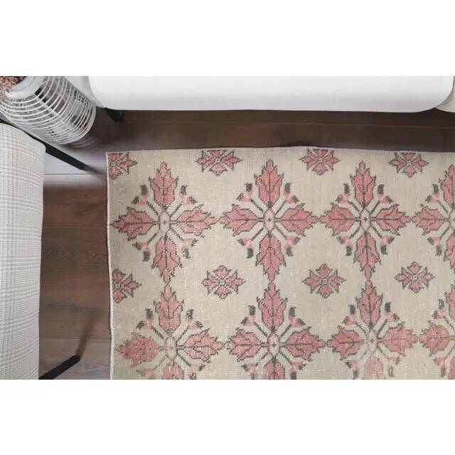 1970s Turkish Oushak Handmade Wool Cotton Beige Area Rug 134x211