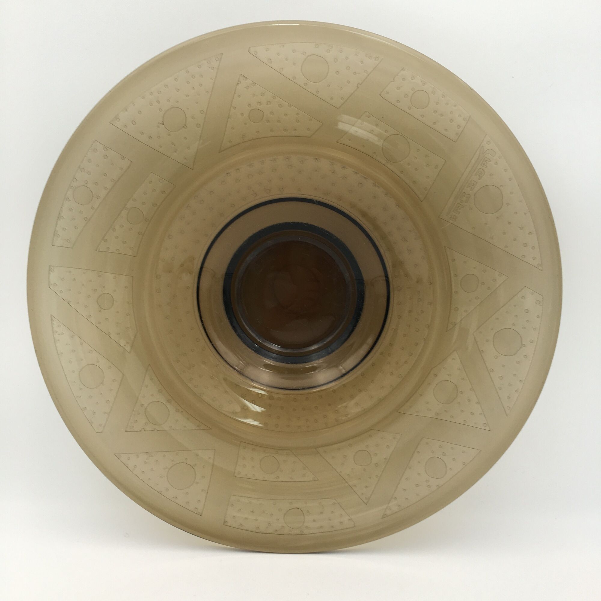 Smoked glass Art Deco cup signed Verame, with acid-engraved geometric decoration 1930