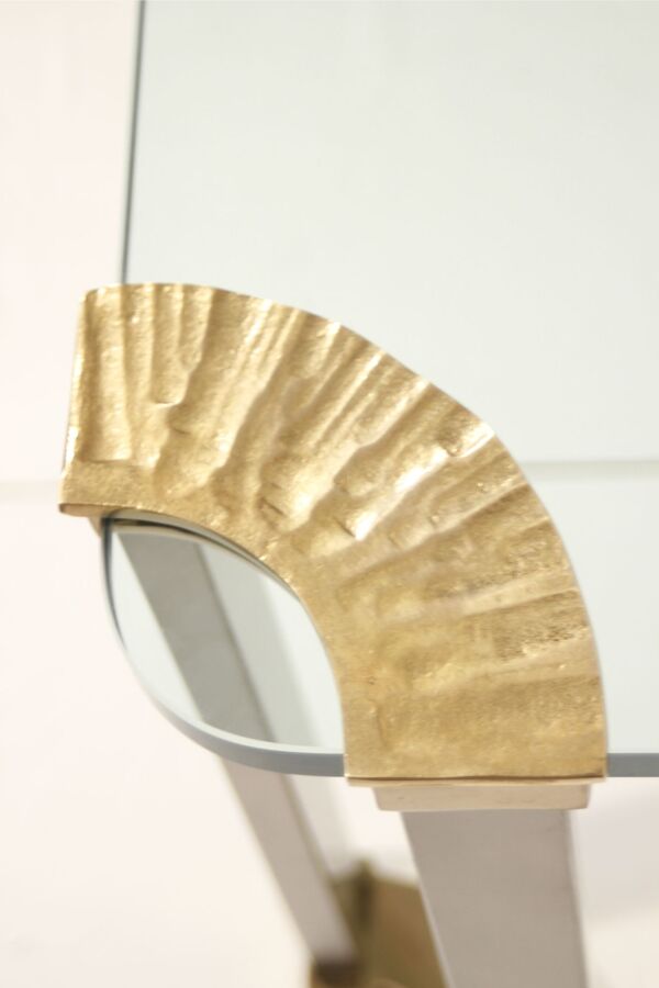 Table basse en bronze & verre trempé par Peter Ghyczy, 1970s