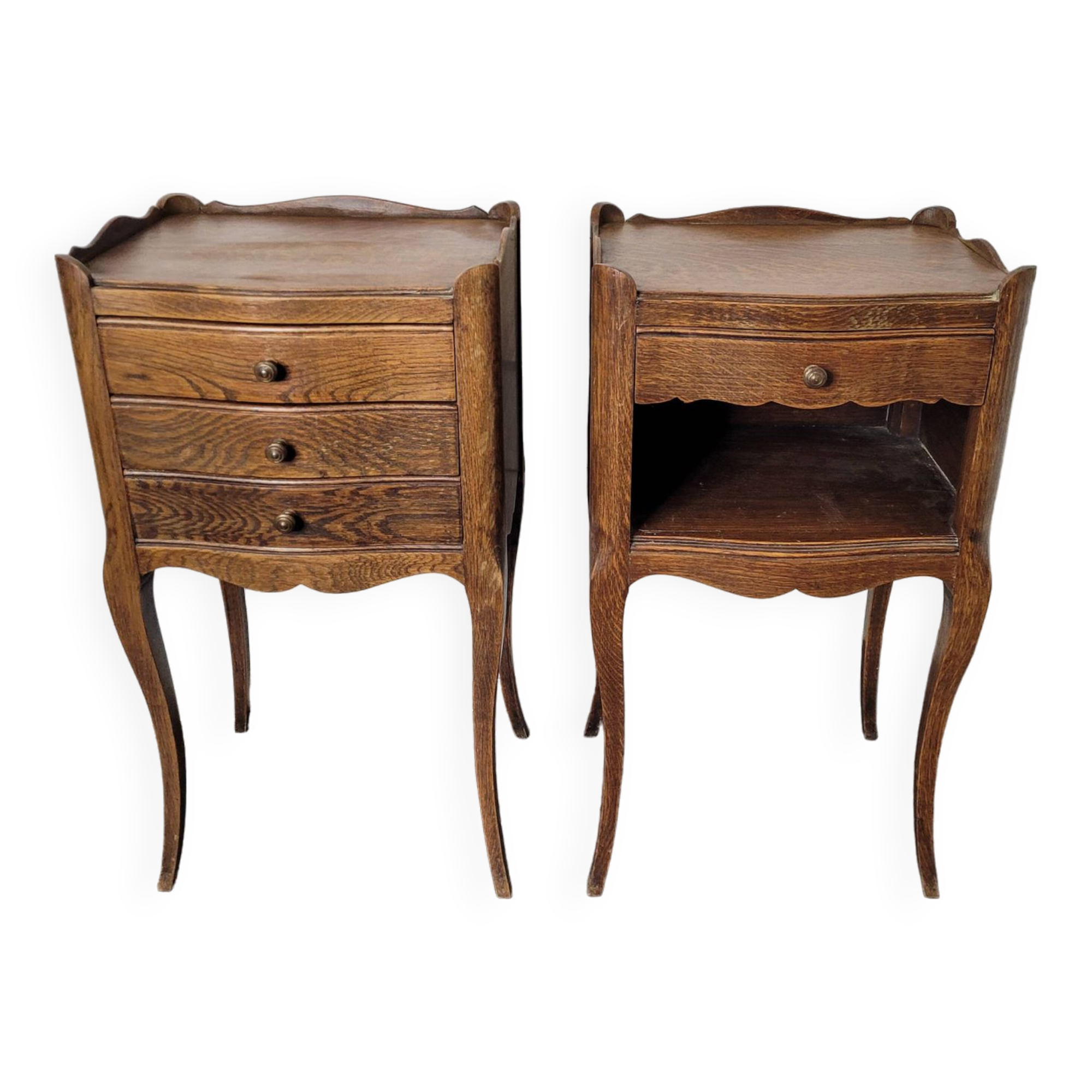 Pair of Louis XV style oak bedside tables