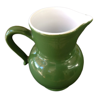 Pichet boule en ceramique verte vernissée vintage années 60-70