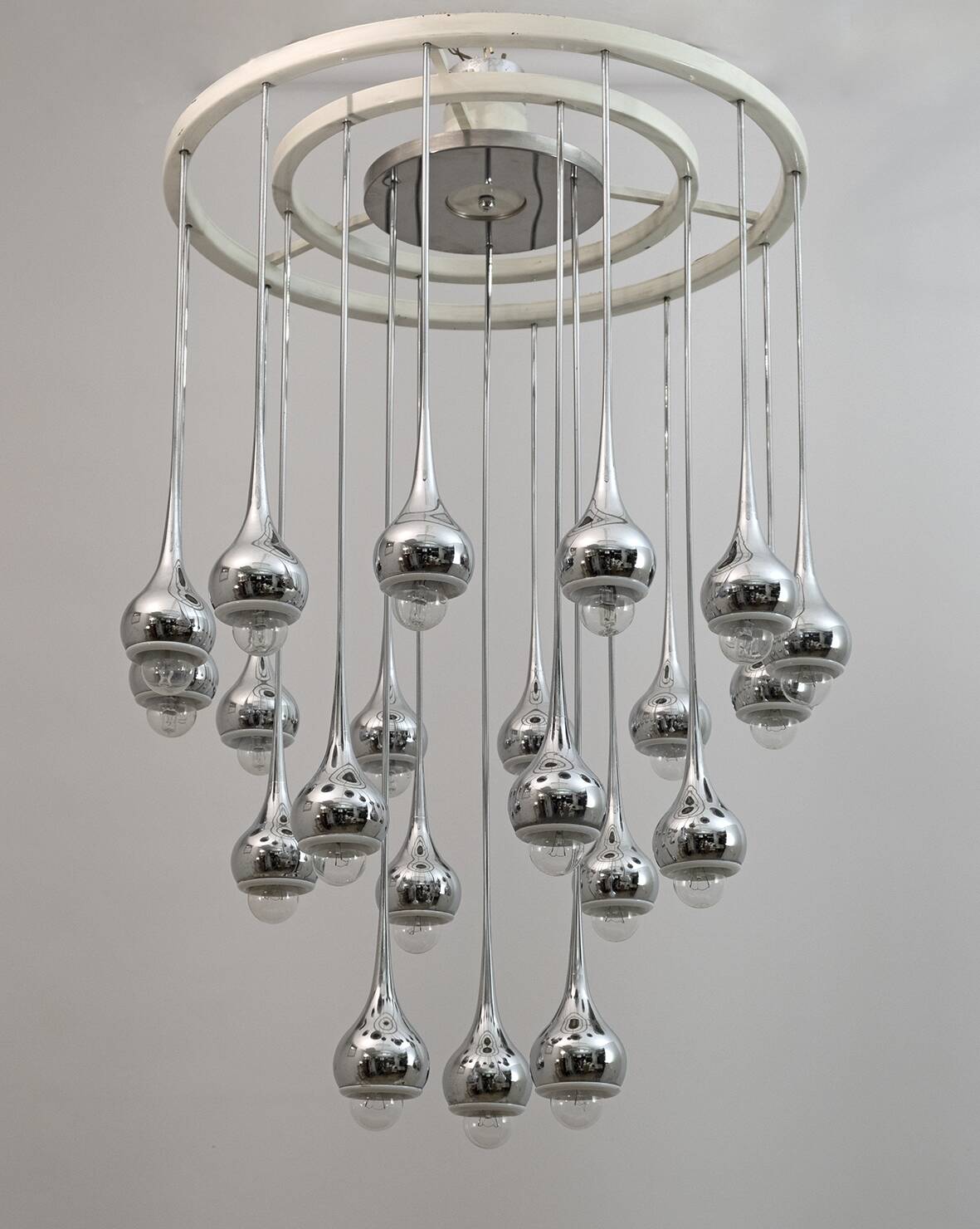 Angelo Brotto Mid-Century Italian Metal Chrome Chandelier for Esperia, 1970