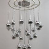 Angelo Brotto Mid-Century Italian Metal Chrome Chandelier for Esperia, 1970