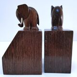 Pair of stylized elephant bookends in solid wood