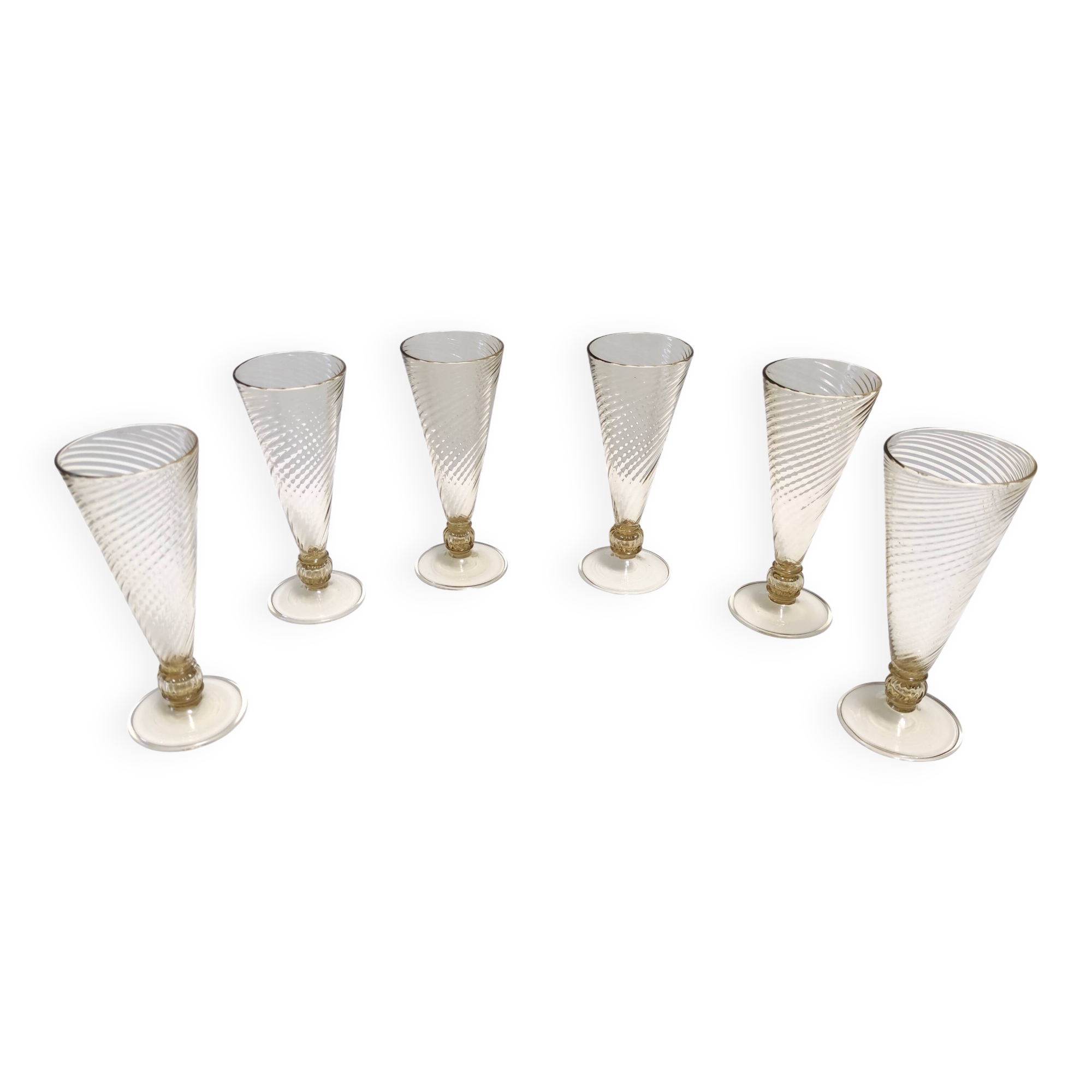 Set of Six Amber Murano Drinking Glasses by Vittorio Zecchin, Italy