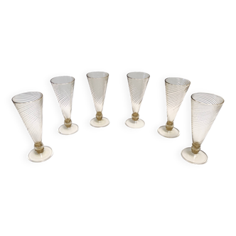Set of Six Amber Murano Drinking Glasses by Vittorio Zecchin, Italy