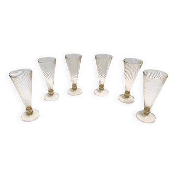 Set of Six Amber Murano Drinking Glasses by Vittorio Zecchin, Italy