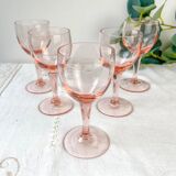 5 vintage faceted pink red wine glasses – 1950s – French elegance