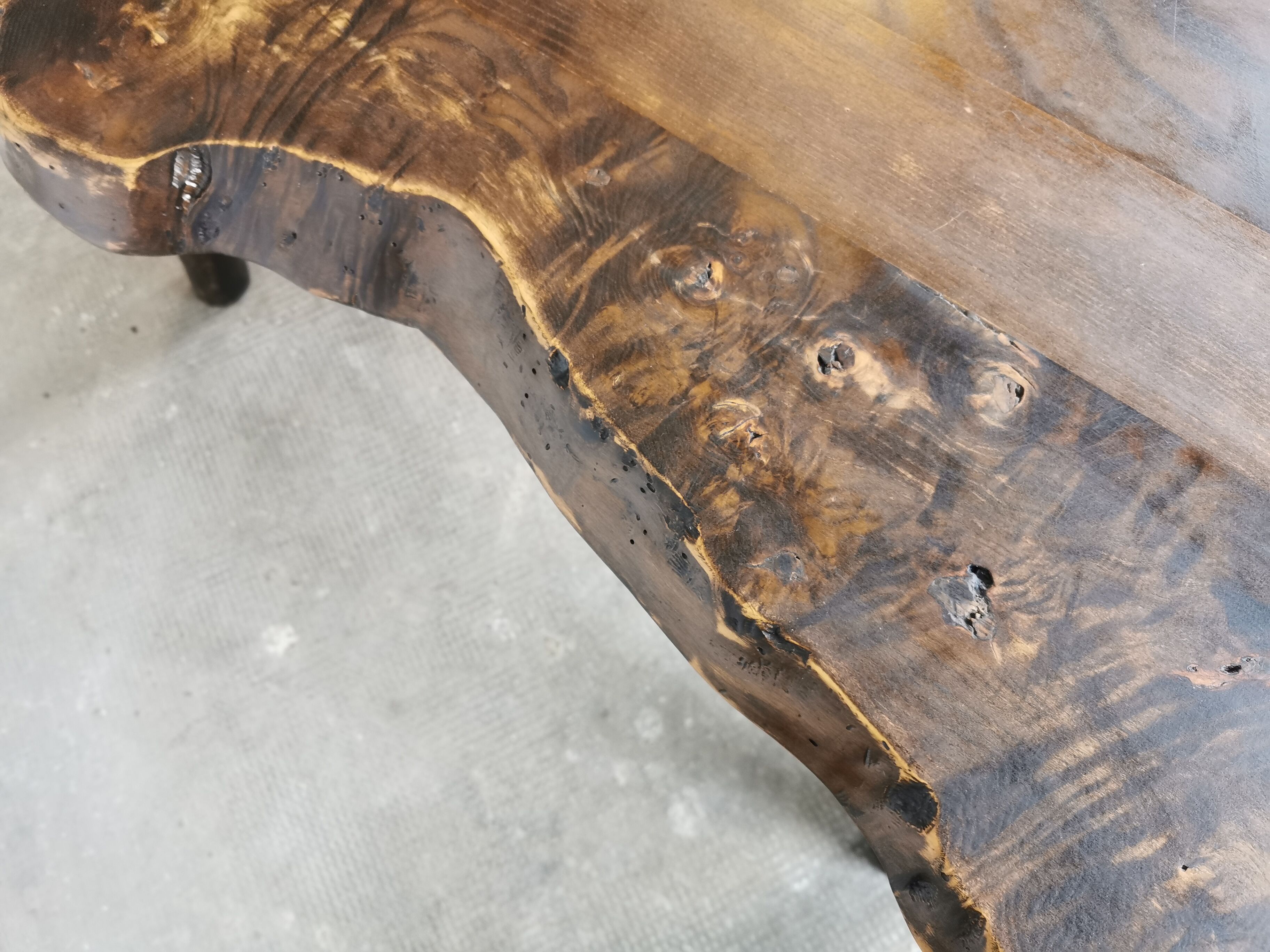 Brutalist, primitive wooden coffee table.