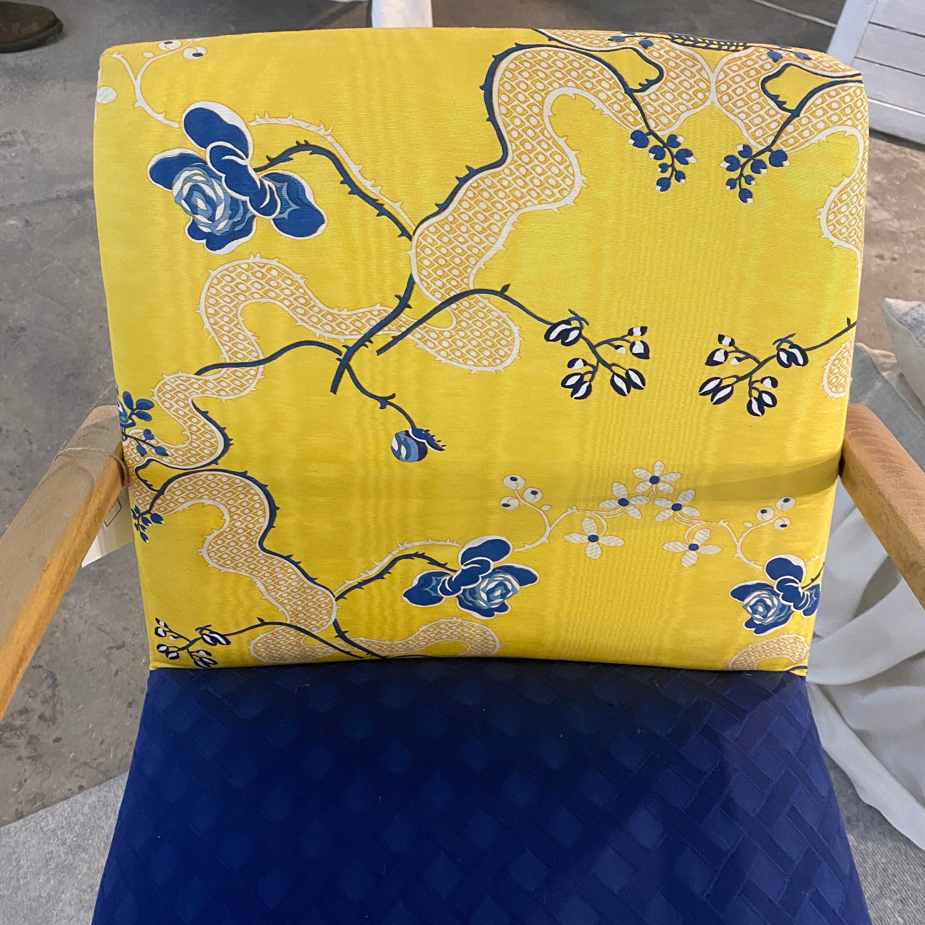 Fauteuil bridge tissu Charles Burger jaune et bleu