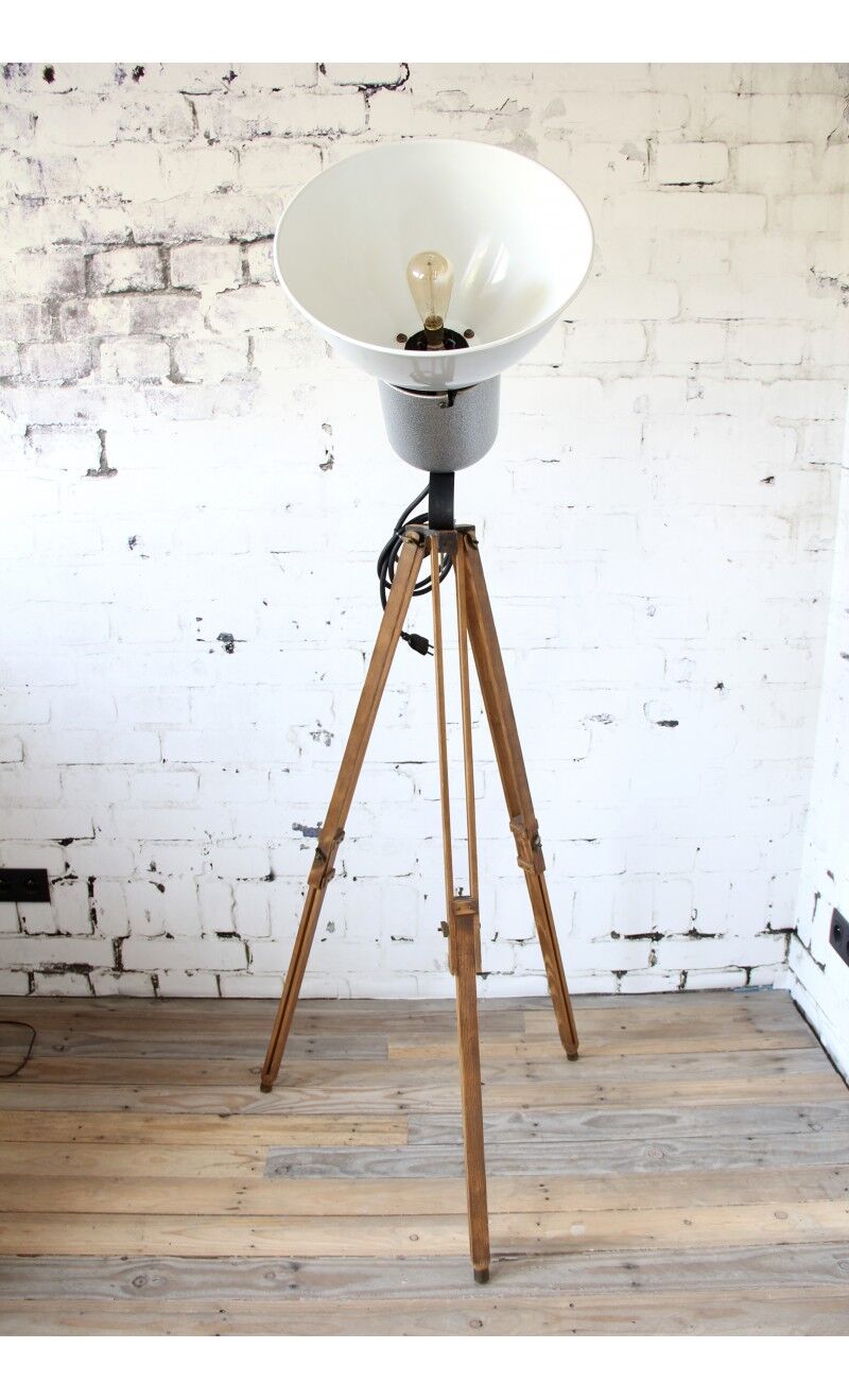 Industrial floor lamp on tripod