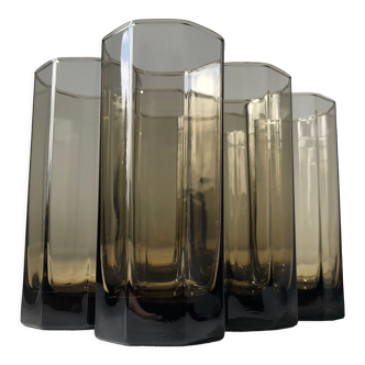 6 smoked glasses Luminarc Octime, long model for soda / water dating from the 1970s, France