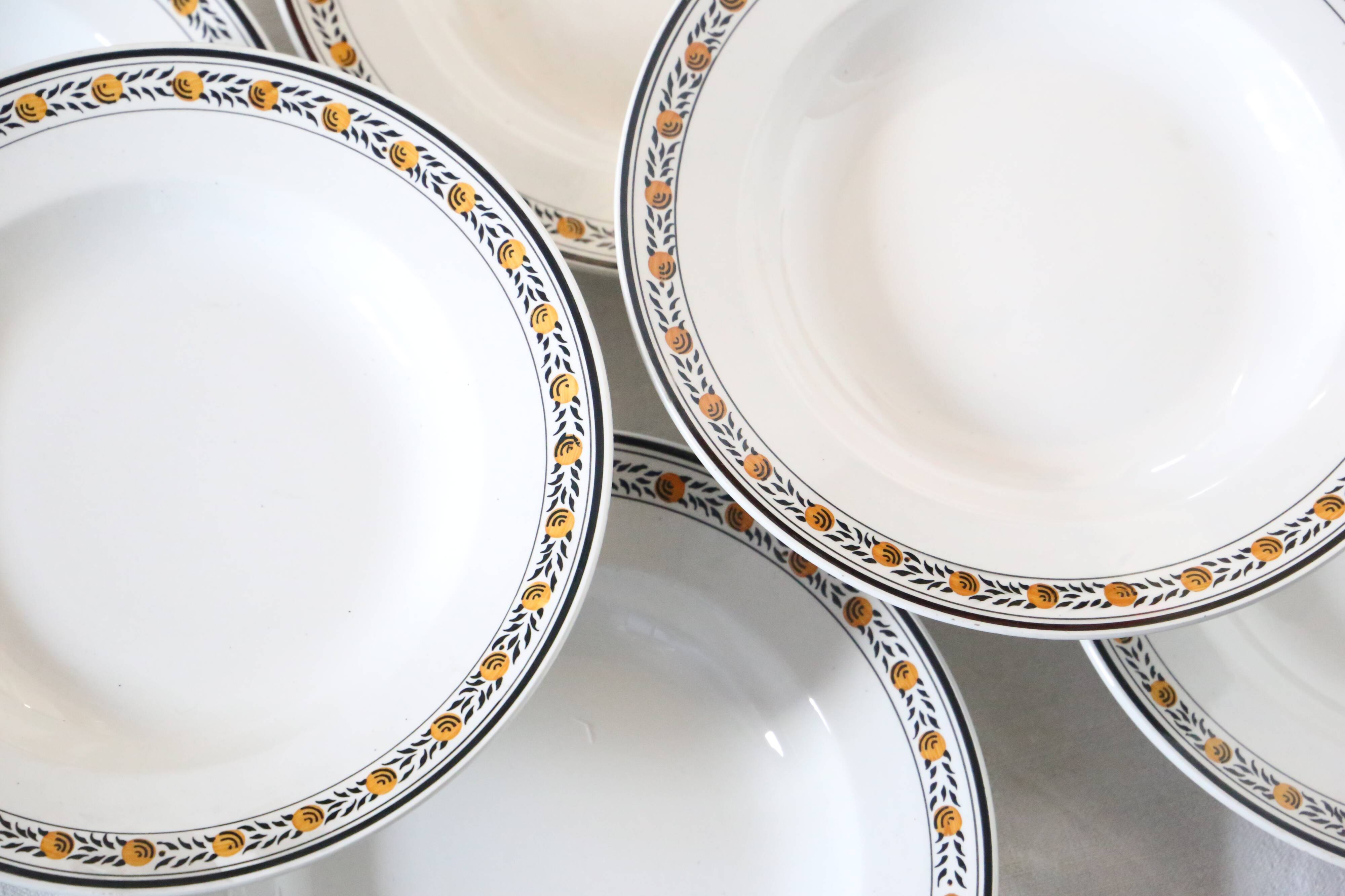 Ensemble de 6 assiettes creuses, Digoin Sarreguemines, modèle Valence